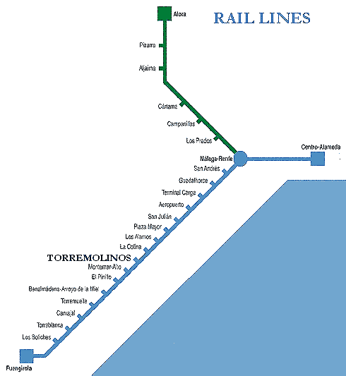 Map of train stations between Malaga airport and Fuengirola